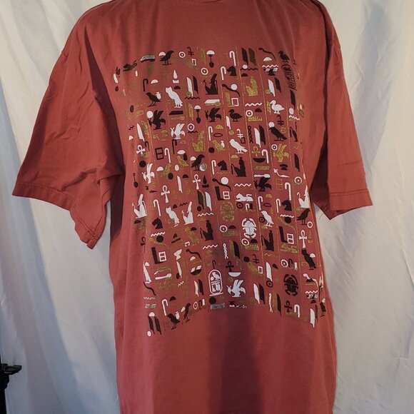 Pyramid Collection Women's Egyptian Symbols T-Shirt, Pink/Brick Red Color - Picture 1 of 5